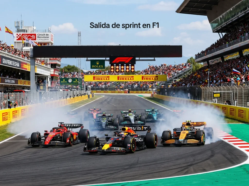 Monoplazas de Fórmula 1 en la salida de una carrera al sprint
