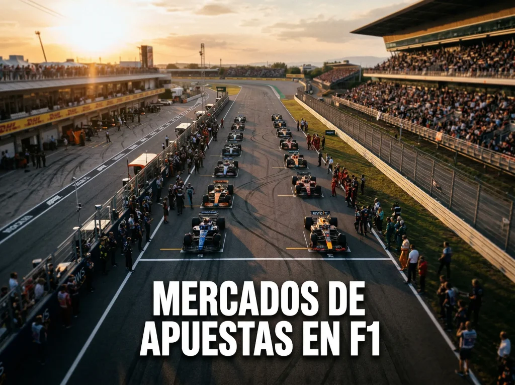 Diferentes mercados de apuestas en Fórmula 1 con pilotos en parrilla de salida