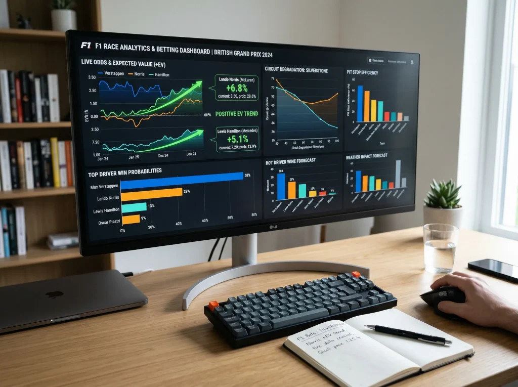 Gráfico de análisis de cuotas de Fórmula 1 mostrando valor esperado positivo